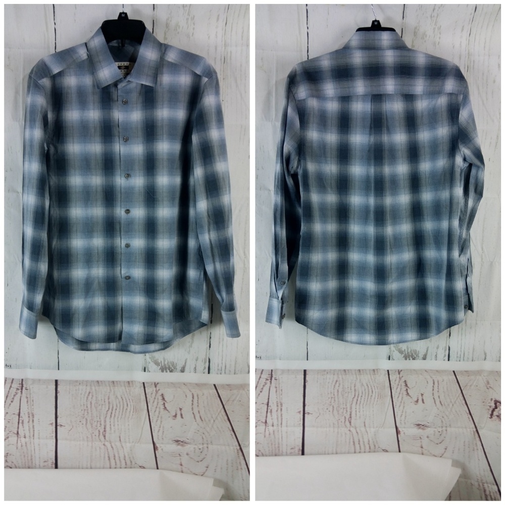 Joseph Abboud Blue Plaid Button Front Shirt M